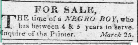 Anonymous 1817 Chambersburg advertisement to sell an enslaved Black child.